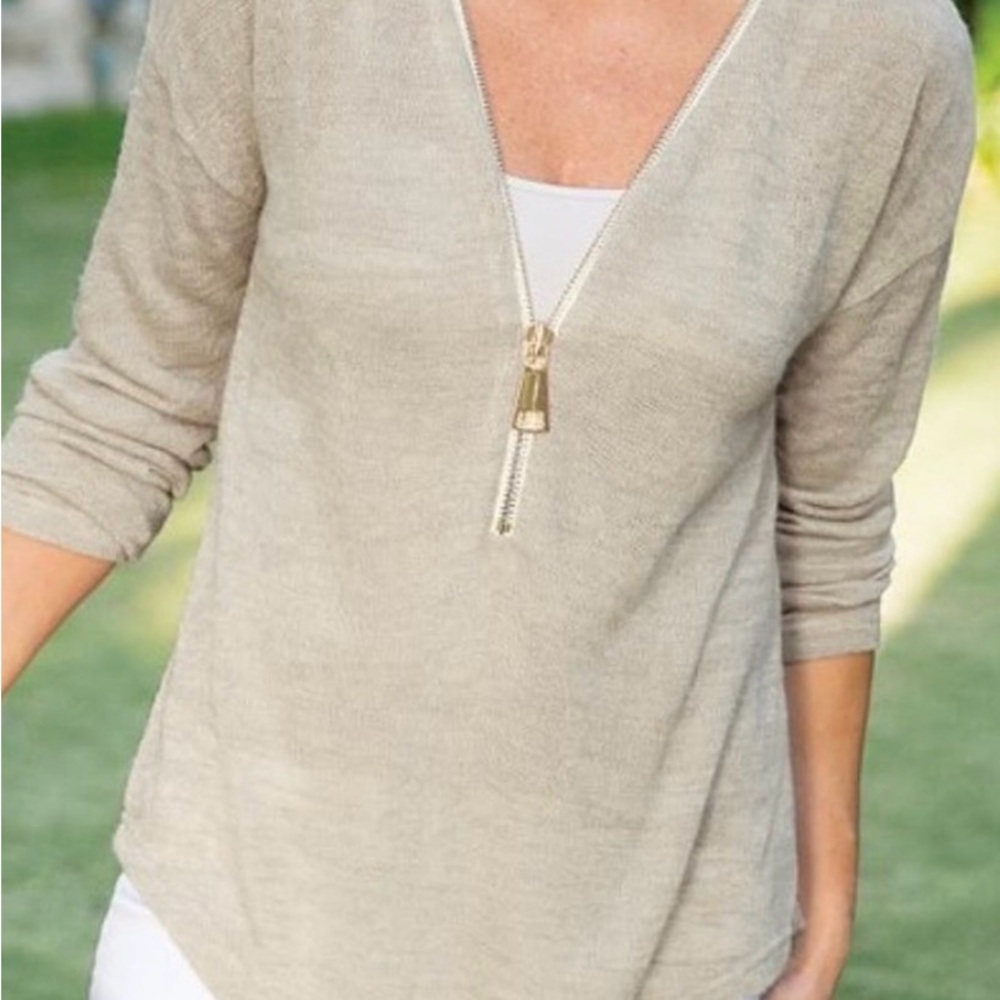 Soft Surroundings Cream Zip-Up light Weight Knit Sweater SZ Medium NWT.